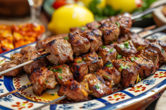 Grilled meat kabobs served on skewers