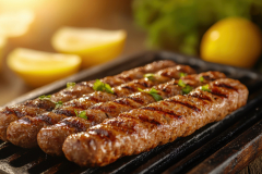 Grilling juicy kebabs in the kitchen culinary delight cozy atmosphere background of fresh ingredients