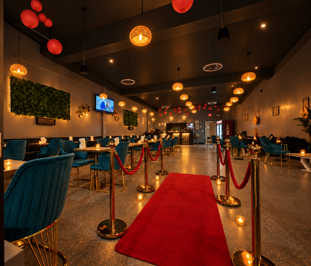 Late-night hookah lounge interior at Le Rumi Cafe in Woodbridge, VA